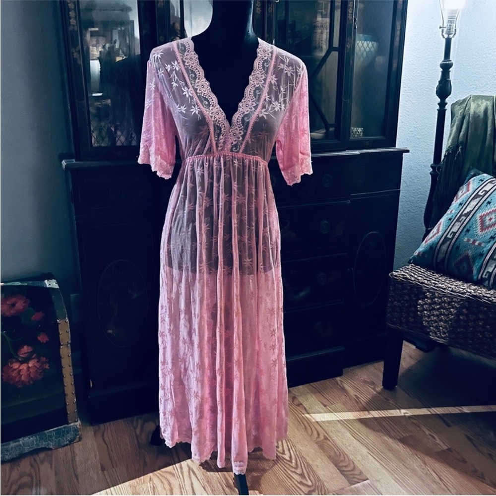 Vintage Pink Lace Sheer Lingerie Dress